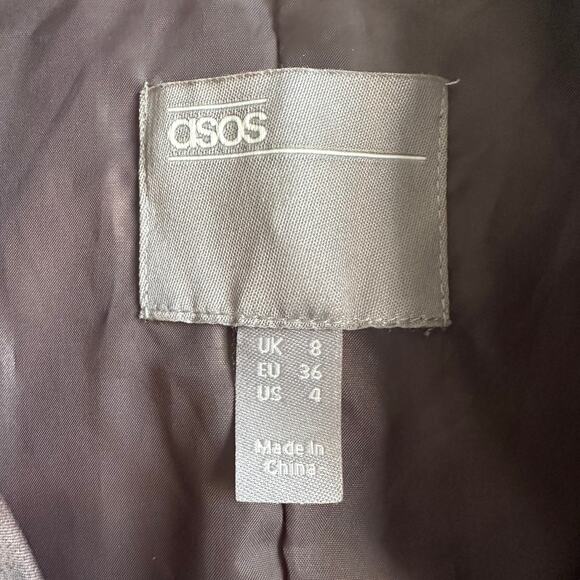 ASOS Design Super Crop Satin Bomber Jacket Ruched Charcoal Brown - Picture 5 of 10